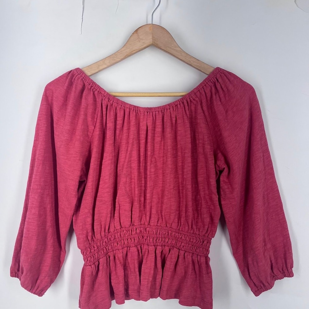 Marine Layer Womens Christiana Knit Top Cotton Slub Smocked Peplum Top Size XS - Picture 4 of 14